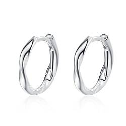 Damen Creolen Welligkeit krumm 925 Sterling Silver Hoop Earrings Einfachheit Ohrringe (Silber) von Yikoly