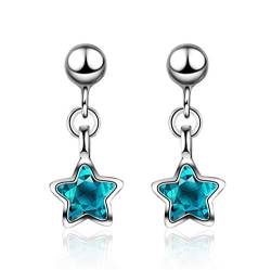 Yikoly Damen Mädchen Ohrringe Ohrhänger Silber 925 Einfache Lange Blau Zirkonia Sterne Anhänger Ohrstecker Mode Studs Anti-Allergie von Yikoly