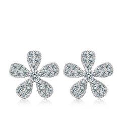 Yikoly Damen Mädchen Ohrringe Silber 925 Zirkonia Glitzer Blumen Ohrstecker Glückliche Schmuck Studs für Töchter Freundin Anti-Allergie von Yikoly