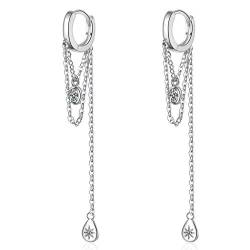 Yikoly Ohrringe Damen Mädchen Creolen Silber 925 Glitzer Lange Zirkonia Bling Einfache Mode Ohrstecker Süss Hoop Geschenke von Yikoly