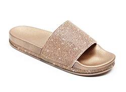 Yikoly Pantoletten Glitzer Strass Mode Flache rutschfest Sommer Frauen Plateau Strand Sandalen Hausschuhe Damen Sommer Indoor/Outdoor Süße Pantoletten Gr.36-41 (Golden, Numeric_38) von Yikoly