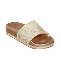 Yikoly Pantoletten Glitzer Strass Mode Flache rutschfest Sommer Frauen Plateau Strand Sandalen Hausschuhe Damen Sommer Indoor/Outdoor Süße Pantoletten Gr.36-41 (Rose Golden, Numeric_39) von Yikoly