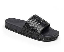 Yikoly Pantoletten Glitzer Strass Mode Flache rutschfest Sommer Frauen Plateau Strand Sandalen Hausschuhe Damen Sommer Indoor/Outdoor Süße Pantoletten Gr.36-41 (Schwarz, Numeric_38) von Yikoly