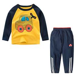 Jungen Trainingsanzug 2 Stück Langarm Auto Druck Sweartshirt + Sporthose Herbstschule tragen Outfitss （Gelbes Auto ， 4-6 Jahre） von Yilaku