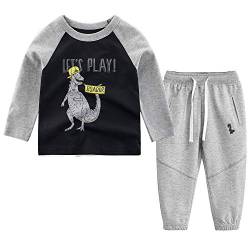 Tracksuit Kinder Jungen Teen Langarmpullover t Shirt+ Trainingshose Sweathose 2tlg Jungen Kleidung（Grauer Dinosaurier，8-9 Jahre） von Yilaku
