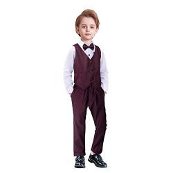 Yilaku 4 Teiliges Anzug Set für Kinder Jungen, Gentleman Smoking Hochzeit Festlich Kinderanzug Jungen Weste Outfit Anzüge Set (Rot,140) von Yilaku