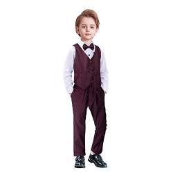 Yilaku 4-teiliges Jungen festlichen Anzug Set Plaid Kinder Blazer & Hosen Outfit, Freizeitkleidung oder Hochzeitskleid (Rot,100) von Yilaku