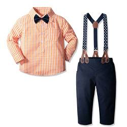 Yilaku Baby Junge Anzug Kleidungs Sets,Kleinkind Fliege Hemd Abnehmbare Hosenträgerhose 4-teilige Outfits für Kinder,Orange,18-24 Monate von Yilaku
