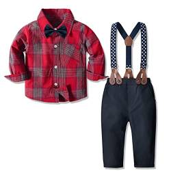 Yilaku Baby Jungen Kleidung Kleikind Anzug Hosen Hemd Strampler Hochzeit Taufanzug Festlich Bekleidungssets für Kleikind Kinder,Plaid Rot,100 von Yilaku