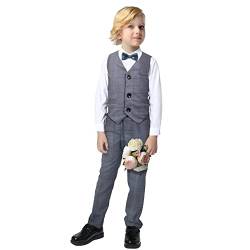 Yilaku Jungen Anzug Set Hemd Weste Hosen Kleidung Set Kleinkind Jungen Hochzeitsanzug 4 Stück Herbst & Winter Uniform Outfit Kleidung (Blau Plaid, 110), 4-5 Jahre von Yilaku