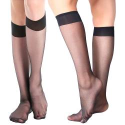 Yilanmy 12er-Pack Damen Nylon Kniestrümpfe 15 DEN Kniehohe Pop-Socken, Schwarz, Hautfarben,12 Paare Schwarz von Yilanmy