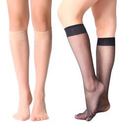 Yilanmy 12er-Pack Damen Nylon Kniestrümpfe 15 DEN Kniehohe Pop-Socken, Schwarz, Hautfarben,6 Paare Schwarz+6e Paar Teint von Yilanmy