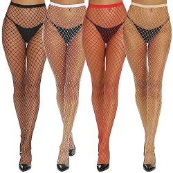 Yilanmy 4 paar Damen Netzstrumpfhosen Sexy Buntes Netzstrümpfe Schwarz Fischnetz Strumpfhosen Ohne Füße or Mit Zehe-Mit Zehe-(Schwarz, Weiß, Rot, Hautfarbe) von Yilanmy