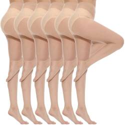 Yilanmy 6er-Pack Strumpfhosen Für Damen 20 Den Transparent Matt Feinstrumpfhose mit Stretch Komfortbund-6 Paare Nude,L von Yilanmy