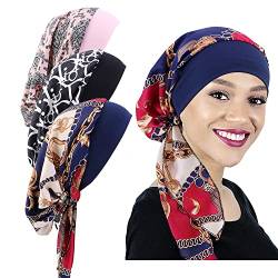 Chemo Headwear Elastische Turbane für Frauen Langhaar Kopftuch Headwraps Krebsdruck Hut, 3 Farben A1, Einheitsgröße von Yili Maizi