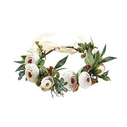 Verstellbares Blumen-Haarband mit Blumengirlande, Krone, Halo, Kopfschmuck, Boho, mit Band, Hochzeit, Festival, Party (09 weiße Rose) von Yili Maizi
