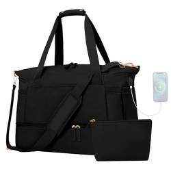 Reise -Duffle -Tasche, Fitnessstasche mit Schuhenfach, große Kapazitätsbeutel nass ＆ Trockener Tasche mit USB -Hafen und 2 nasse Tasche für Yoga, Fitness, Fitnessstasche von Yililay