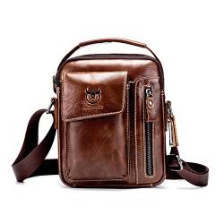 Yimidear Herren Tasche Kleine Leder Schultertasche Umhängetasche Handtasche Messenger bag mit Top Griff für Business Casual Sport Wandern (Kaffee) von Yimidear