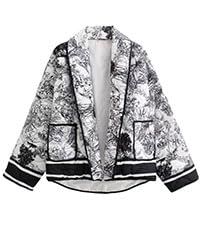 Yimoon Damen Cropped Puffer Jacke Vintage Blumendruck Open Front Leichte Kurze Jacke Outwear, Whiteblack, L von Yimoon