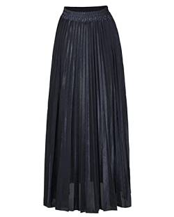 Damen Metallic Glossy Plisseerock Lang, Weiblicher Mode Organ Rock Langer Rock A-Linie Maxi Faltenrock Schwarz XXL von Yimutian