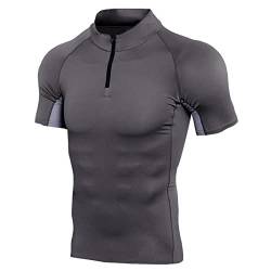 Herren Kompressionsshirt Kurzarm Atmungsaktiv Schnelltrocknend Funktionsshirt Laufshirt Sport T-Shirt Männer für Fitness Grau L von Yimutian