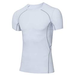 Herren Kompressionsshirt Kurzarm Atmungsaktiv Schnelltrocknend Funktionsshirt Laufshirt Sport T-Shirt Männer für Fitness Weiß S von Yimutian