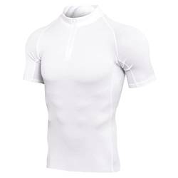 Herren Kompressionsshirt Kurzarm Atmungsaktiv Schnelltrocknend Funktionsshirt Laufshirt Sport T-Shirt Männer für Fitness Weiß XL von Yimutian