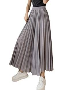 Yimutian Chiffon Hosenrock Damen Elegant Chiffon High Waist Plissee Weites Bein Lang Hose Einfarbig Strandhose Freizeithose Grau S von Yimutian