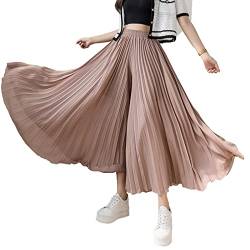 Yimutian Chiffon Hosenrock Damen Elegant Chiffon High Waist Plissee Weites Bein Lang Hose Einfarbig Strandhose Freizeithose Rosa M von Yimutian