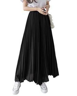 Yimutian Chiffon Hosenrock Damen Elegant Chiffon High Waist Plissee Weites Bein Lang Hose Einfarbig Strandhose Freizeithose Schwarz L von Yimutian