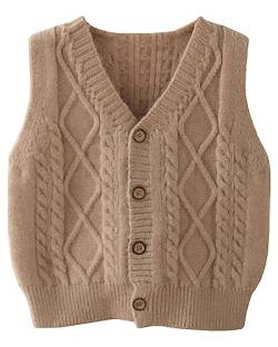 Yimutian Damen Mädchen Jungen Ärmellose Pullunder, Kinder V-Ausschnitt Strickpullover Westen Pullover Strickweste Khaki 110 von Yimutian