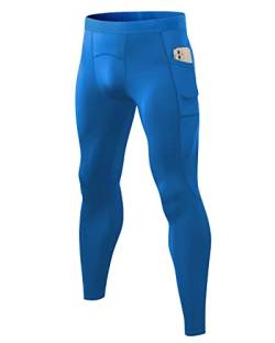 Yimutian Herren Kompressionshose Laufhose lang mit Taschen, Atmungsaktiv Funktionsunterhose Tights Compression Hose für Männer Blau XL von Yimutian
