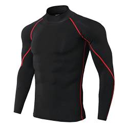 Yimutian Herren Laufshirt Funktionsshirt Langarmshirt Sportshirt Schnelltrocknend Kompressionsshirt Langarm für Gym Jogging Fitness Schwarz/Rot M von Yimutian