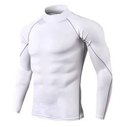 Yimutian Herren Laufshirt Funktionsshirt Langarmshirt Sportshirt Schnelltrocknend Kompressionsshirt Langarm für Gym Jogging Fitness Weiß L von Yimutian