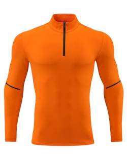 Yimutian Herren Laufshirt Langarm Funktionsshirts Atmungsaktiv Schnelltrocknend Leicht Sportshirt für Männer mit 1/4 Reißverschluss Orange L von Yimutian