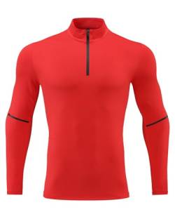 Yimutian Herren Laufshirt Langarm Funktionsshirts Atmungsaktiv Schnelltrocknend Leicht Sportshirt für Männer mit 1/4 Reißverschluss Rot M von Yimutian