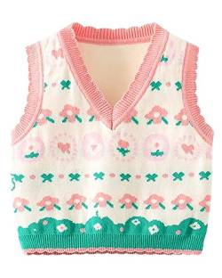 Yimutian Kinder Mädchen V-Ausschnitt Strickweste Baby Baumwolle Ärmellos Pullover Gestrickte Pullunder Strickpullover Oberteile Weste Blume 80 von Yimutian