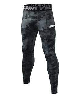 Yimutian Kompressionshose Herren mit Taschen, Sport Leggings Lange Laufhosen Schnelltrocknende und Elastische Trainingshose für Männer Camo Schwarz L von Yimutian