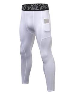 Yimutian Kompressionshose Herren mit Taschen, Sport Leggings Lange Laufhosen Schnelltrocknende und Elastische Trainingshose für Männer Weiß XL von Yimutian