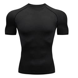 Yimutian Kompressionsshirt Herren Kurzarm Sportshirt Herren Laufshirt Funktionsshirt Schnelltrocknendes Trainingsshirt für Männer Schwarz 3XL von Yimutian