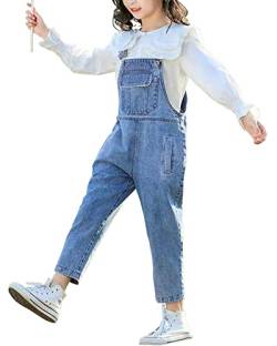 Yimutian Mädchen Jeans Latzhose Jumpsuit Lange Hose Overall mit Verstellbaren Hosenträgern Blau 120 von Yimutian