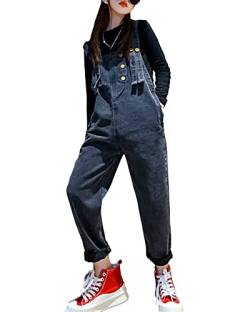 Yimutian Mädchen Jeans Latzhose Kinder Jumpsuit und Strampler Lange Hose Jeans Jumpsuit Denim Overalls Schwarz 150 von Yimutian