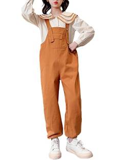 Yimutian Mädchen Latzhose Strampler Overall Weiche Baumwolle Overall Lange Latzhose und Langarmshirt 2 Stück Orange-Set 140 von Yimutian