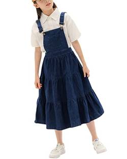 Yimutian Mädchen Rock Jeans Latzrock Denim-Kleid Latzkleid Jeanskleid Kinder Freizeit Jeans Latzkleider Overall mit Hosenträger Blau 164 von Yimutian