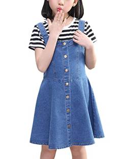 Yimutian Mädchen Schnall Denim Latzrock Elastisch Kinder Jeans Latzkleid Jeans Latzrock Jeansskirt Jeansrock Blau 150 von Yimutian