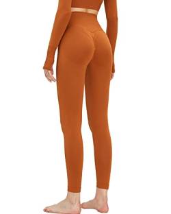 Yimutian Sport Leggings für Damen High Waist Blickdicht Sporthose Yogahose Push Up Booty Leggins Hose für Yoga Fitness Gym Workout Dunkelorange L von Yimutian