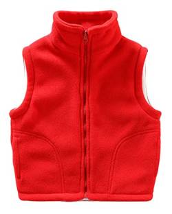 Yimutian Unisex Kinder Fleeceweste Jungen Mädchen Winter Verdickte Weste Stehkragen Reißverschluss Ärmellose Kinderjacke Rot 140 von Yimutian