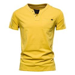 Casual T-Shirt Herren Sport Stretch Einfarbig T-Shirt Herren Schick V-Ausschnitt Sommer T-Shirt Herren Kurzarm Slim Fit Urban Jugend All-Match Taschen Shirt Herren C-Yellow XL von Ying