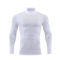 Fitness Shirt Herren Einfarbig Langarm Muskelshirt Slim Fit Stehkragen Kompressionsshirt Herren Schnelltrocknend Trainingsshirt Workout Sportshirt Herren F-White L von Ying