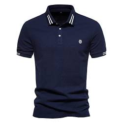 Sportshirt Herren Sommer Kurzarm Shirt Slim Fit Stickerei Polo Shirts Atmungsaktiv Casual Shirt Gestreiftes Revers Business Work Golf Shirts Männer C-Navy1 L von Ying